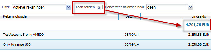 Toon de totalen in uw rekeninginfo