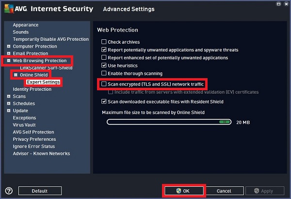disable avg internet security